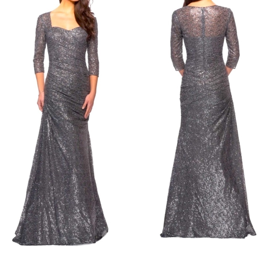 NWT LA FEMME RUCHED SEQUIN TRUMPET EVENING/FORMAL GOWN/DRESS #28065